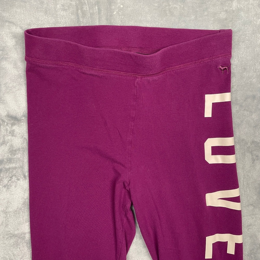Victoria's Secret PINK Yoga Leggings Womens Medium Purple Love Pink Graphic - Picture 4 of 9